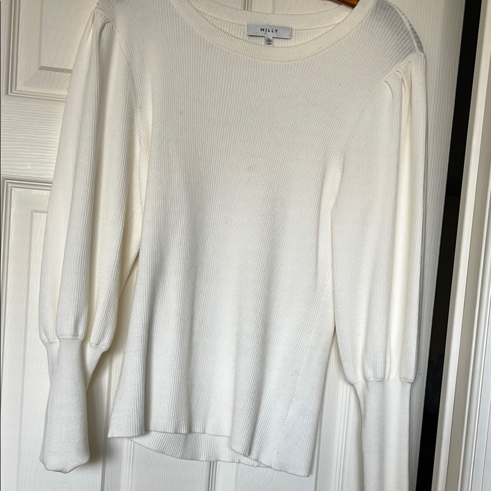 Milky White Ribbed Knit Sweater